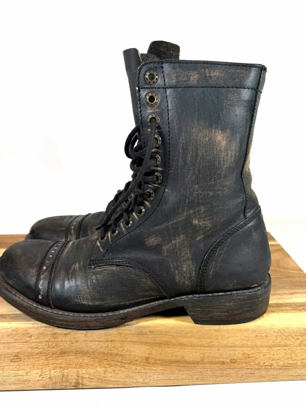 Bed Stu Declaration Cobbler Series Men’s Black Leather Hombre Combat Boots Sz 8